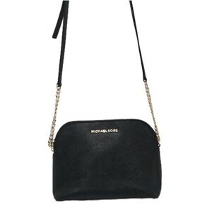 Michael Kors Cindy Dome Crossbody Bag Black Saffiano Leather Gold Chain Strap